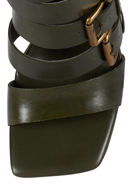 Jeffrey Campbell BUCKLED-IN Strappy Heels - Olive Bronze