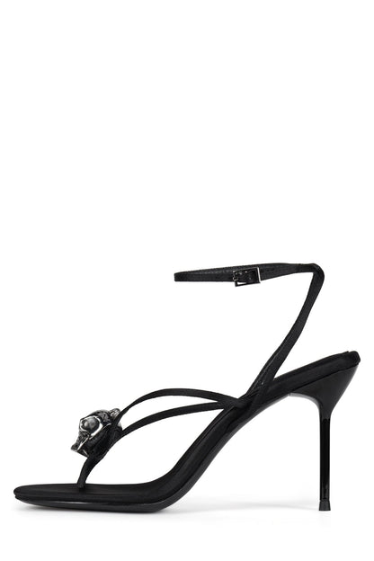 Jeffrey Campbell CRAMPS Heeled Thong Sandal - Black Satin Silver