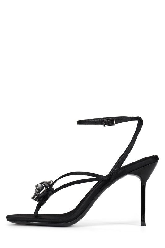 Jeffrey Campbell CRAMPS Heeled Thong Sandal - Black Satin Silver