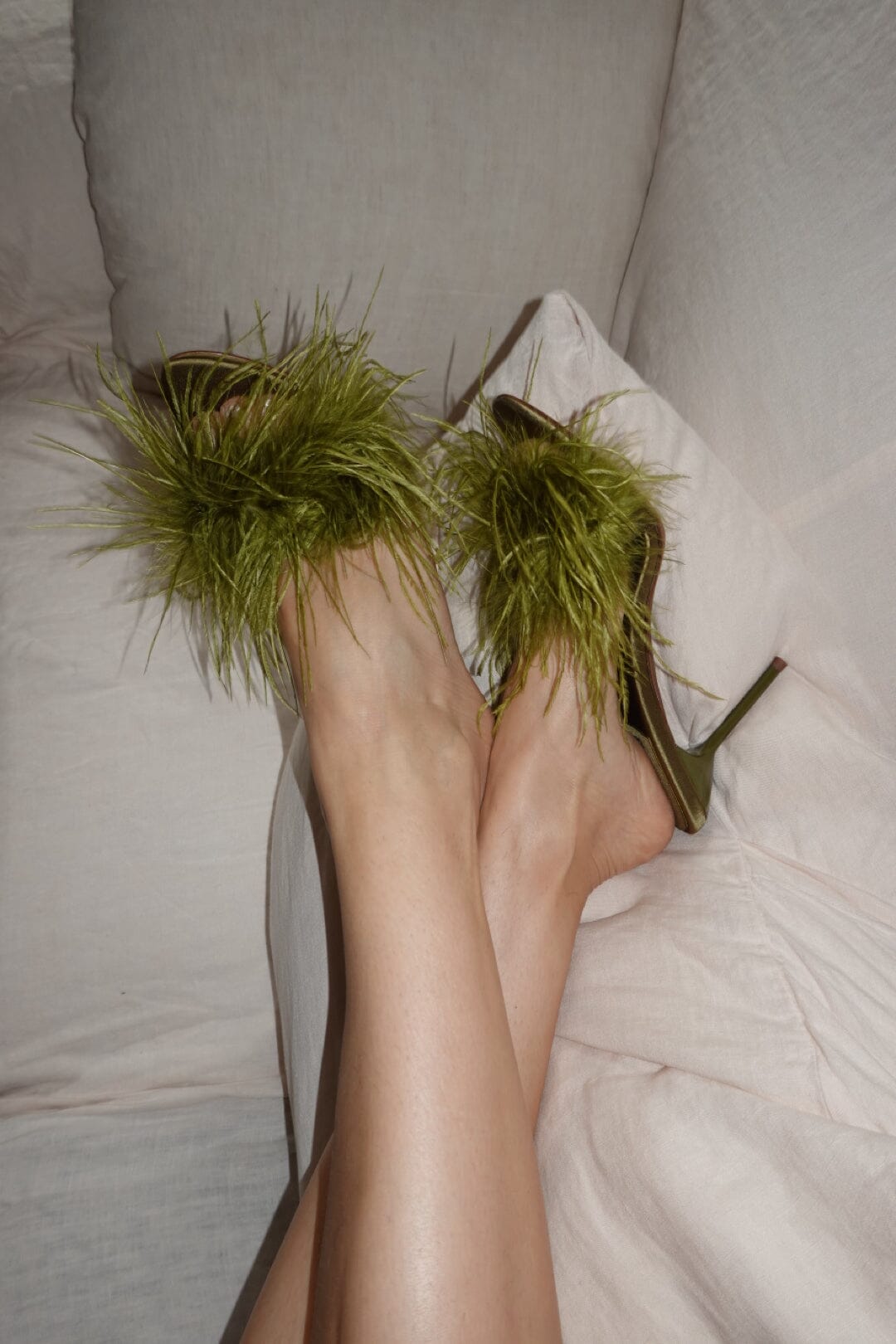Jeffrey Campbell SHOPAHOLIC Heeled Mule - Green Satin Combo